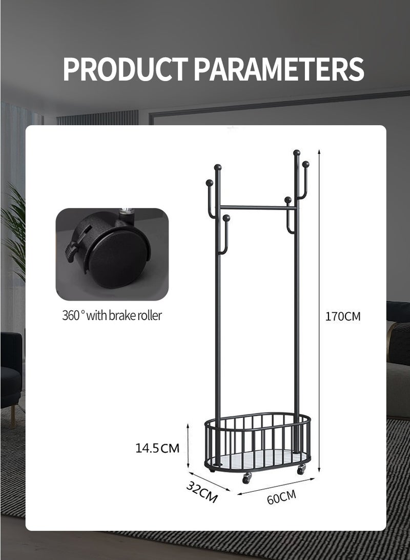 BEIRUI Rolling Metal Clothes Rack, Metal Clothes Rack with Wheels and Storage Basket, Branch Shape Hooks, Suitable for Hanging Clothes, Hats and Handbags in Living Room, Bedroom 60cm - Image 3